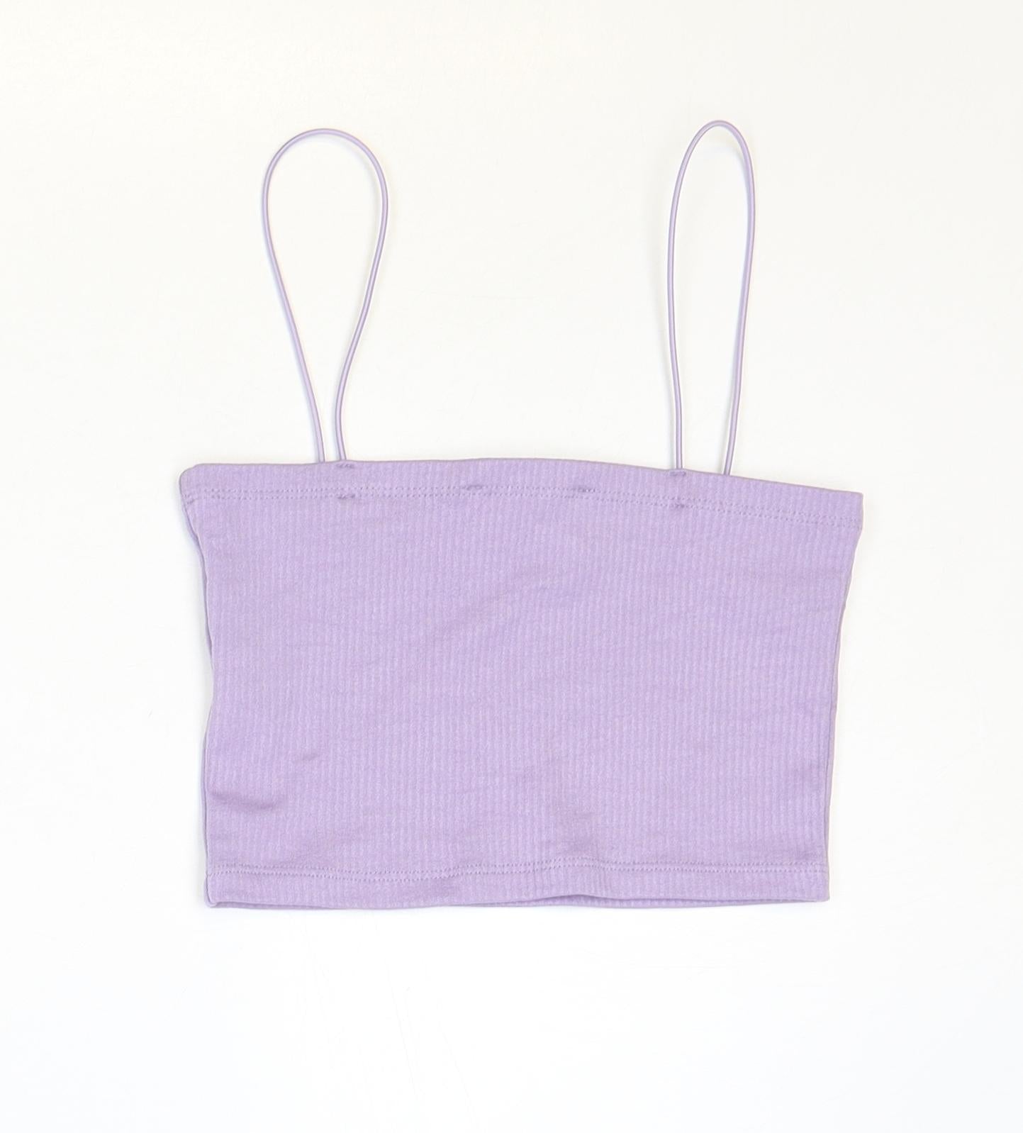 Pull&Bear Womens Purple Polyester Cropped Tank Size S Square Neck