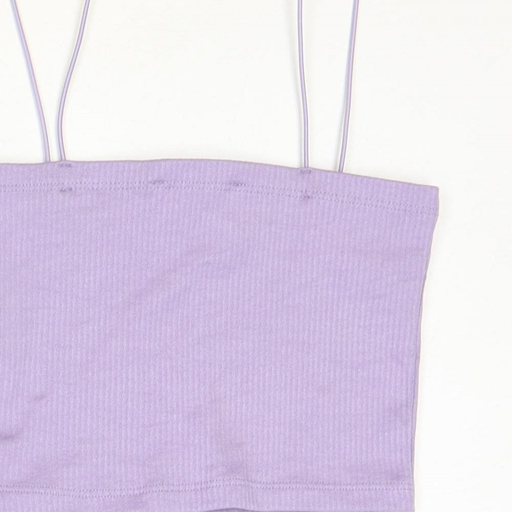 Pull&Bear Womens Purple Polyester Cropped Tank Size S Square Neck