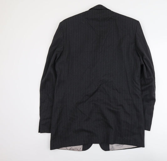 THE LABEL Mens Grey Striped Wool Jacket Blazer Size M Regular