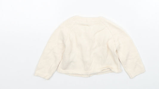 George Girls Beige Cotton Cardigan Jumper Size 3-6 Months Button - Cute Animals