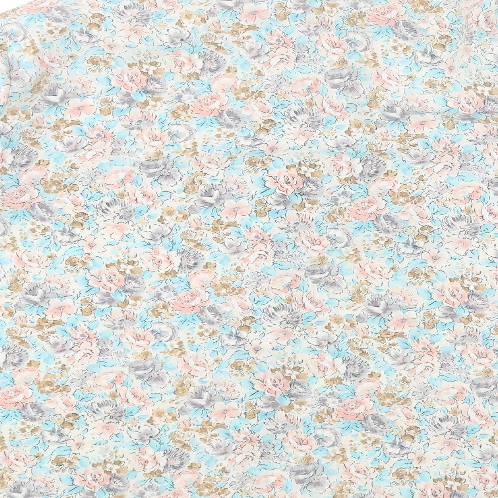 Preworn Womens White Floral Polyester Basic Button-Up Size 12 Collared
