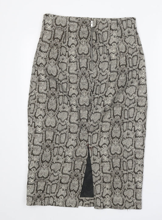 Zara Womens Grey Animal Print Polyester Straight & Pencil Skirt Size M Zip - Snake Print