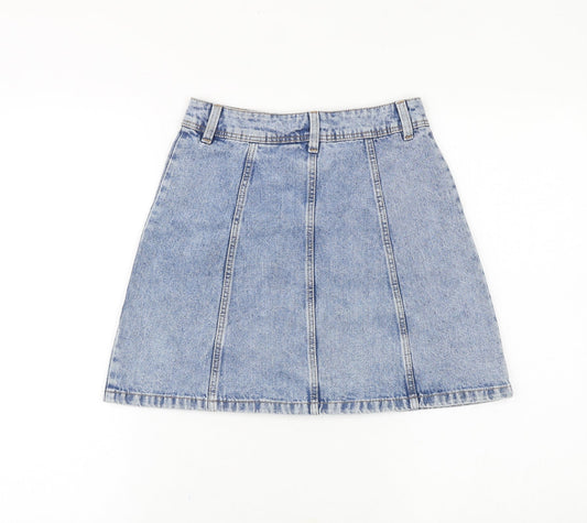 H&M Womens Blue Cotton Straight & Pencil Skirt Size 4 Button