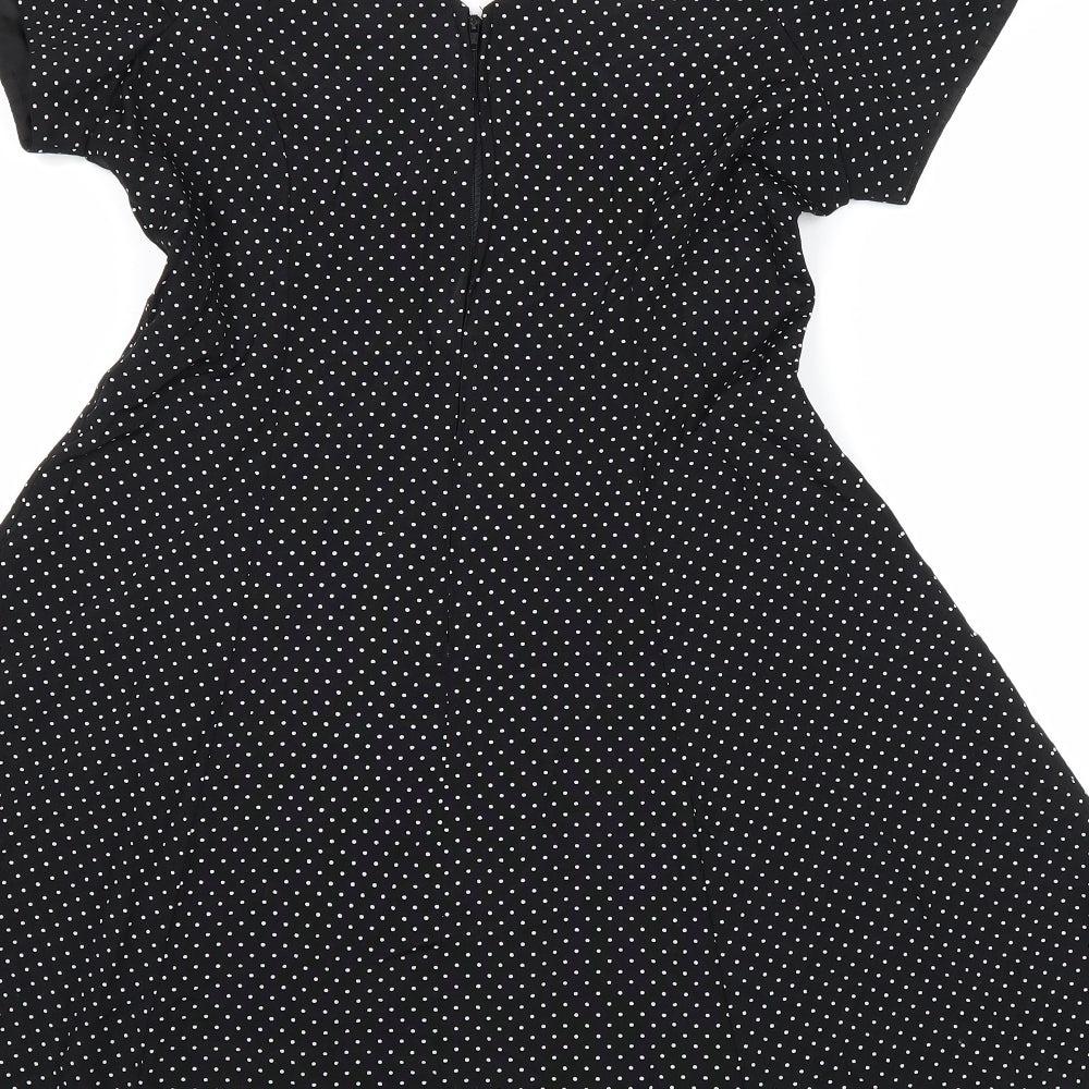Dramatix Womens Black Polka Dot Viscose Fit & Flare Size 10 Boat Neck Zip - Scalloped Neckline