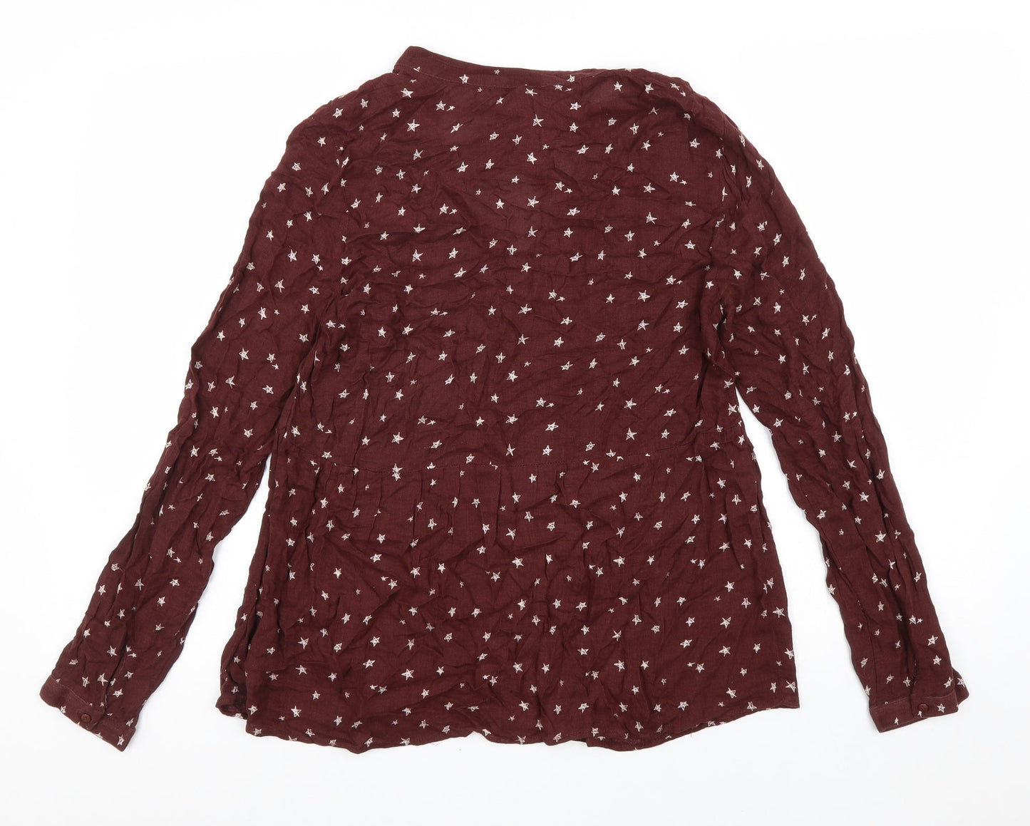 Pull&Bear Womens Red Geometric Viscose Basic Blouse Size M V-Neck - Star Print