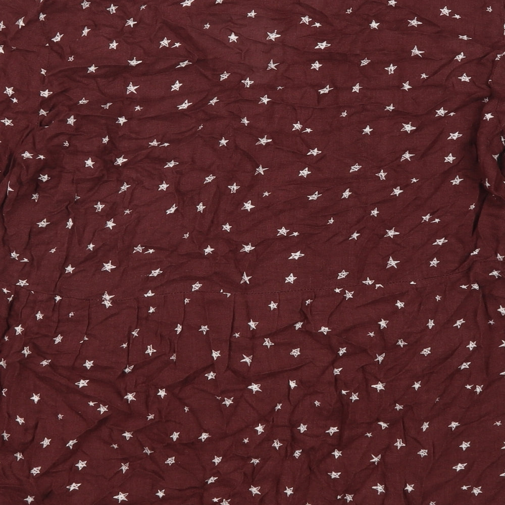 Pull&Bear Womens Red Geometric Viscose Basic Blouse Size M V-Neck - Star Print