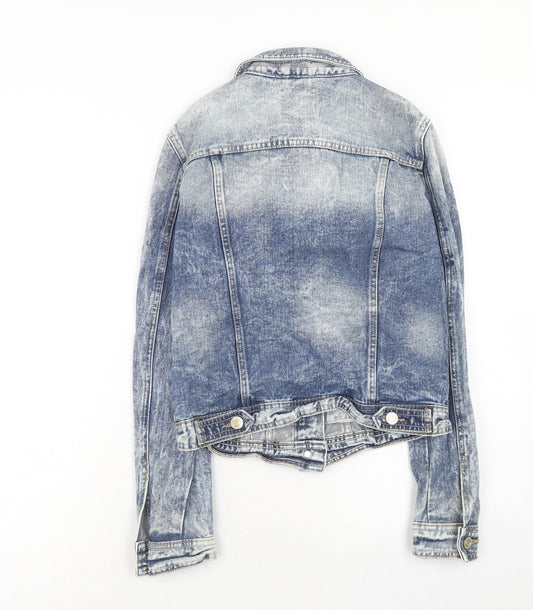 Denim & Co. Womens Blue Jacket Size 8 Button - Distressed