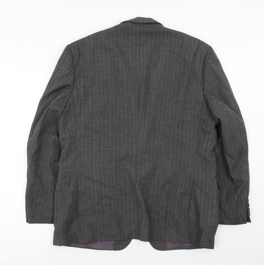 Preworn Mens Grey Striped Polyester Jacket Suit Jacket Size 42 Regular