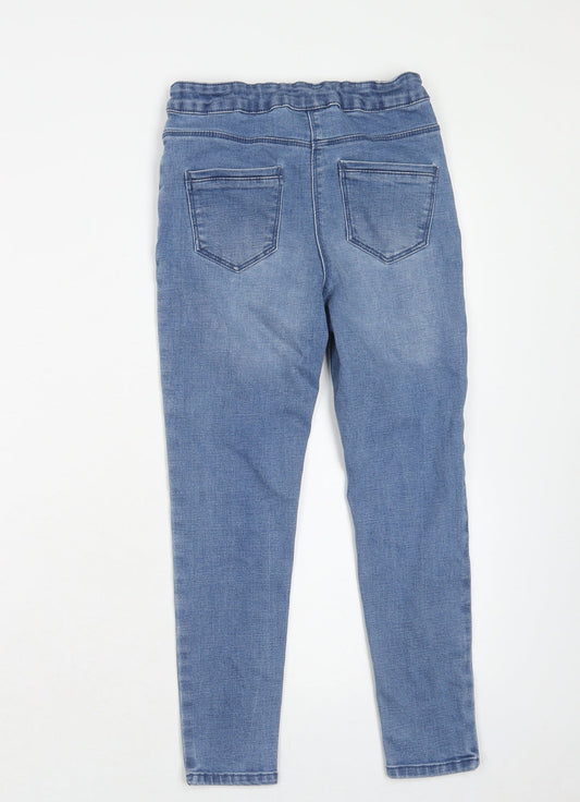 Matalan Girls Blue Cotton Skinny Jeans Size 9 Years Regular Zip