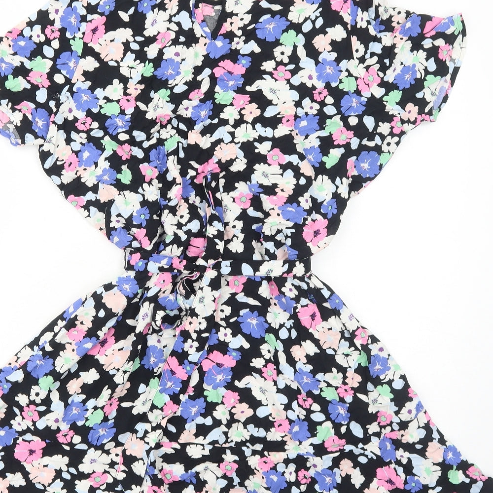 Marks and Spencer Womens Black Floral Viscose Fit & Flare Size 10 Round Neck Pullover