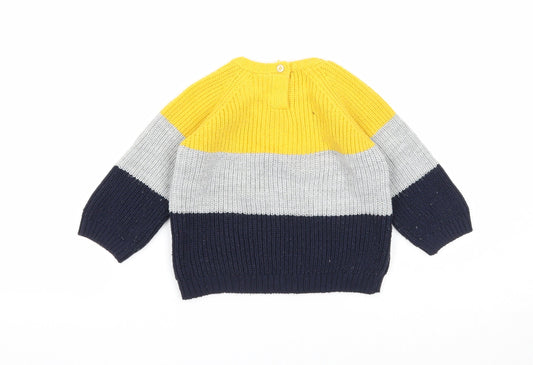 Kueza Boys Multicoloured Colourblock Acrylic Pullover Jumper Size 9-12 Months Button