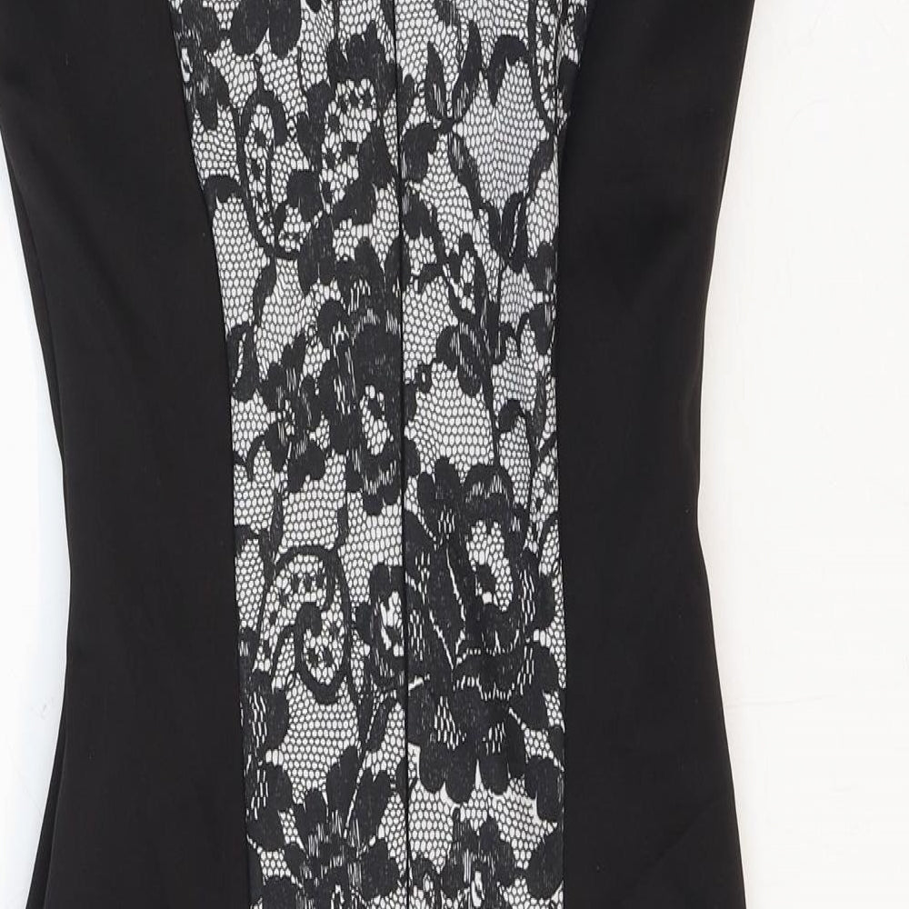 New Look Womens Black Floral Polyester A-Line Size 8 Square Neck Zip