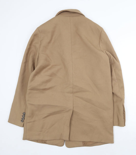 H&M Womens Beige Overcoat Coat Size S Button