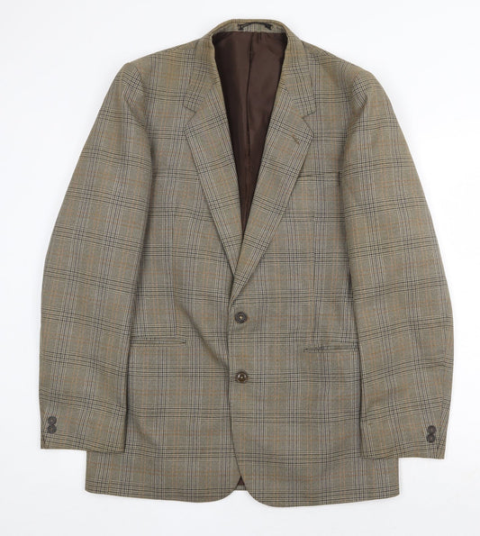 Dunn & Co Mens Brown Plaid Polyester Jacket Suit Jacket Size 40 Regular