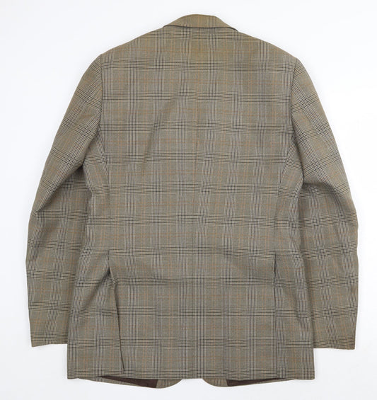 Dunn & Co Mens Brown Plaid Polyester Jacket Suit Jacket Size 40 Regular