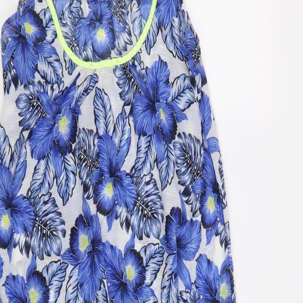 New Look Womens Blue Floral Polyester Tank Dress Size M Round Neck Pullover
