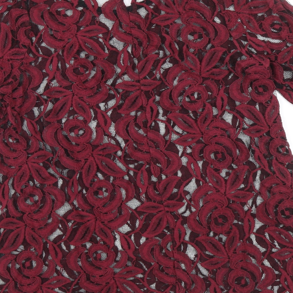 Pins and Needles Womens Red Floral Cotton Basic T-Shirt Size S Scoop Neck