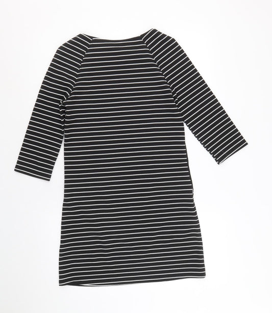 Warehouse Womens Black Striped Polyester A-Line Size 10 Round Neck Pullover