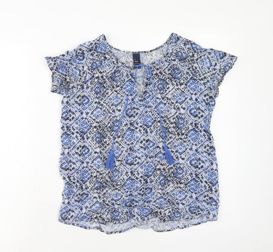 Gap Womens Blue Geometric Viscose Basic T-Shirt Size XS Scoop Neck