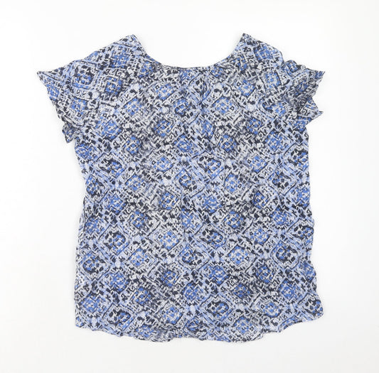 Gap Womens Blue Geometric Viscose Basic T-Shirt Size XS Scoop Neck