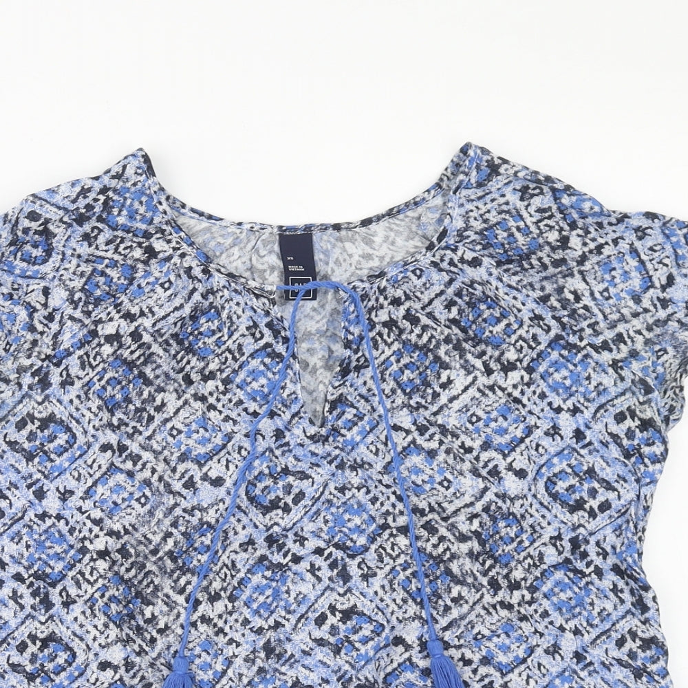 Gap Womens Blue Geometric Viscose Basic T-Shirt Size XS Scoop Neck
