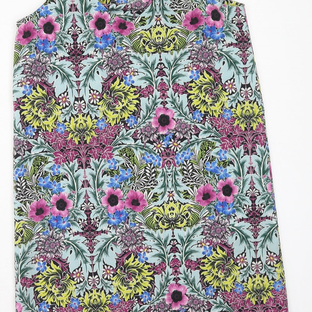 Topshop Womens Multicoloured Floral Viscose Tank Dress Size 8 V-Neck Pullover
