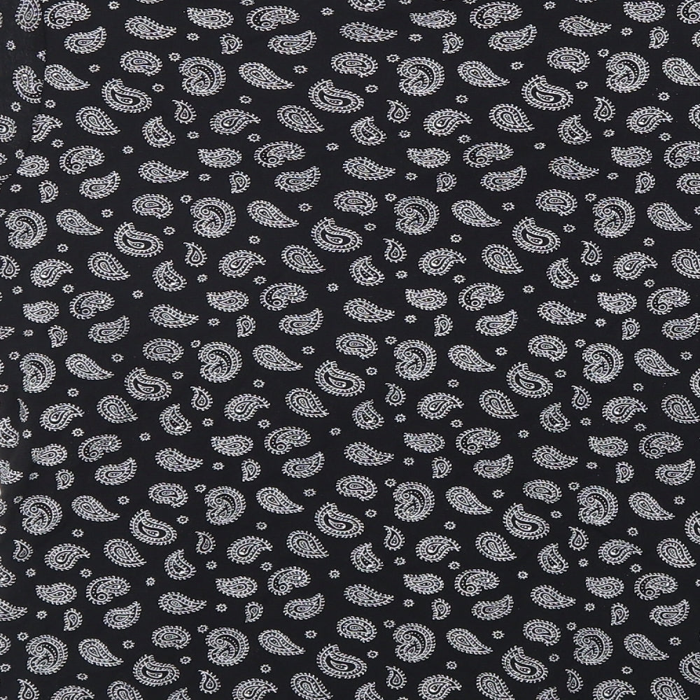 Preworn Womens Black Paisley Nylon Basic T-Shirt Size M Boat Neck