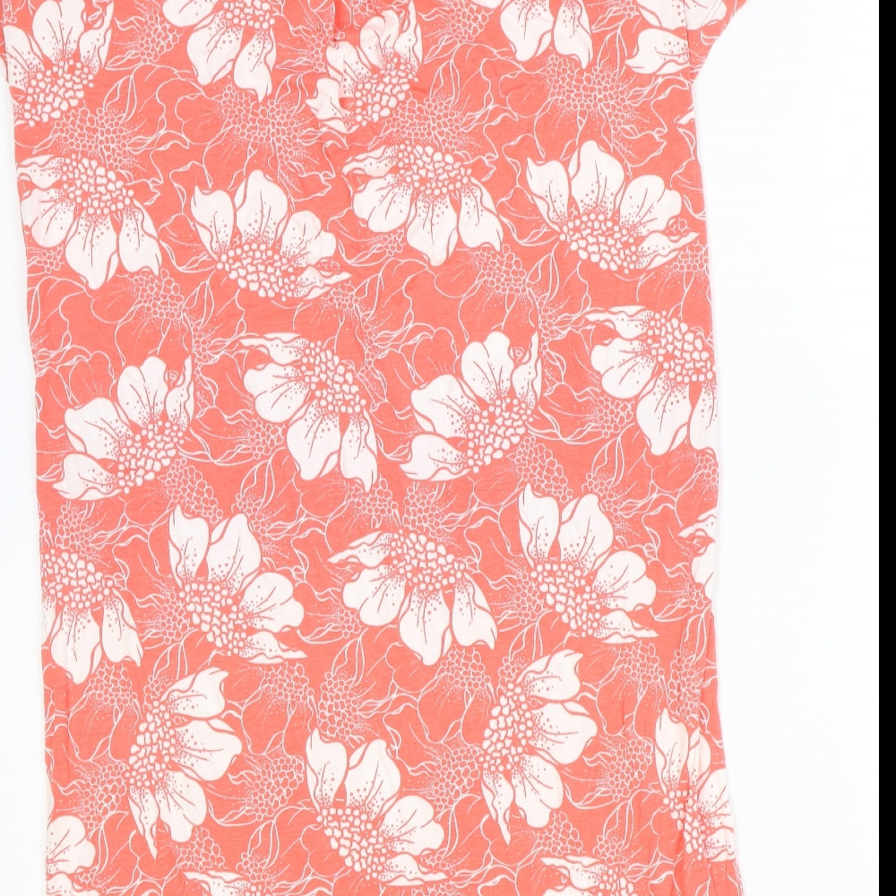 Pure Womens Pink Floral Modal T-Shirt Dress Size 10 Round Neck Pullover