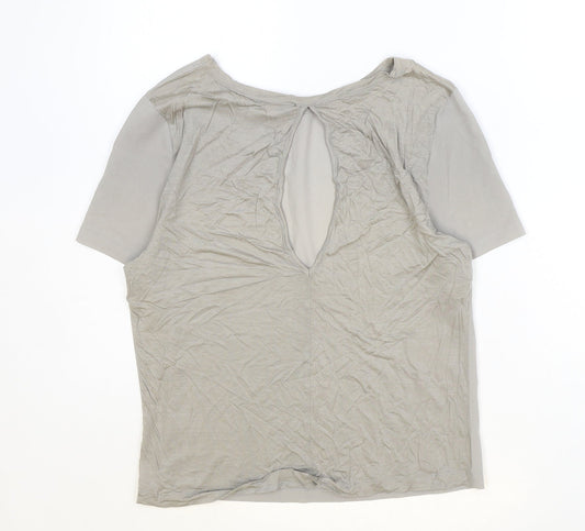 French Connection Womens Grey Polyester Basic T-Shirt Size S Boat Neck - Cut Out Back Detail