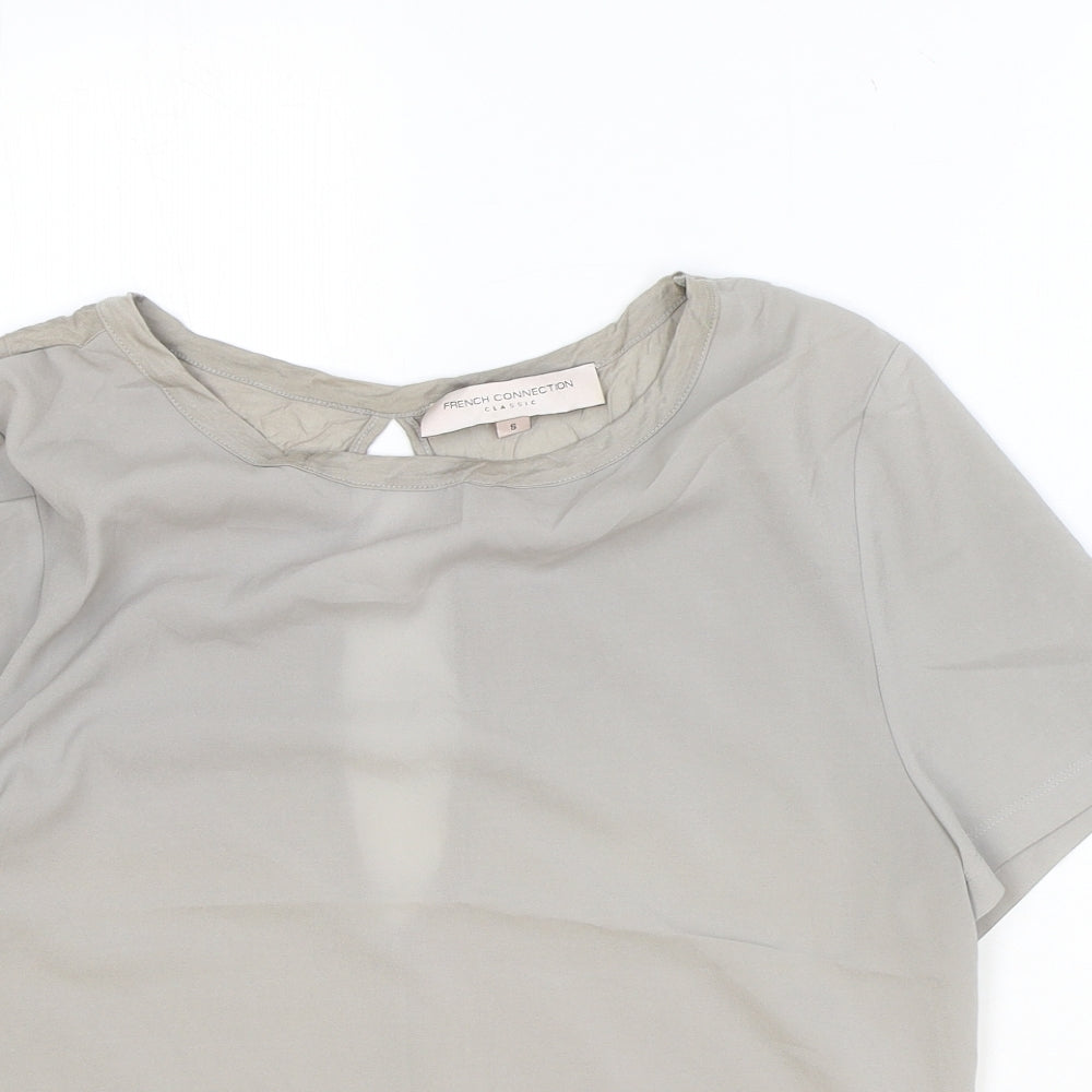 French Connection Womens Grey Polyester Basic T-Shirt Size S Boat Neck - Cut Out Back Detail