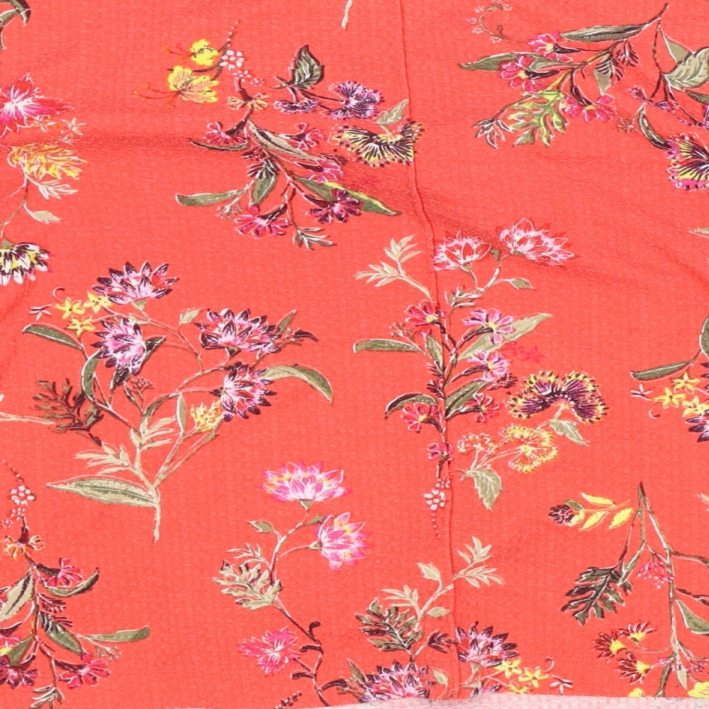 Marks and Spencer Womens Red Floral Polyester Basic Blouse Size 12 Boat Neck