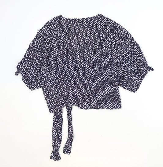 Gap Womens Blue Floral Viscose Wrap Blouse Size S V-Neck - Cropped