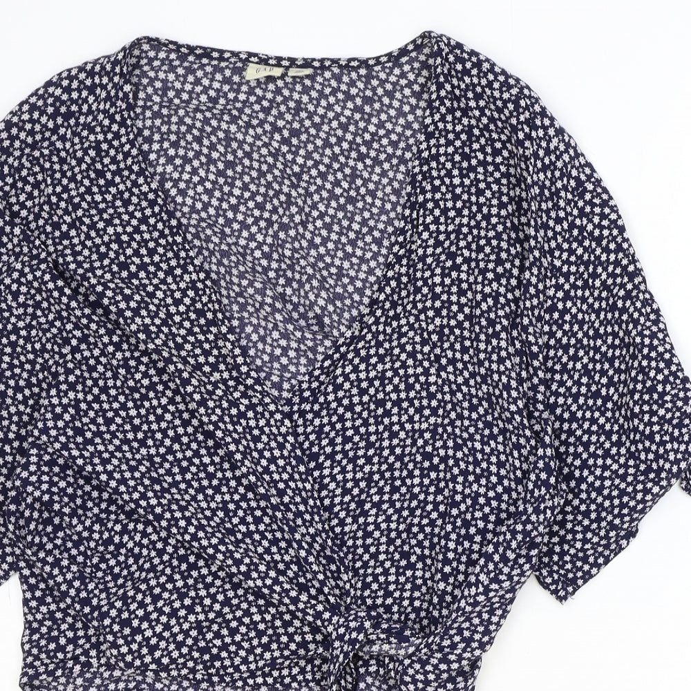 Gap Womens Blue Floral Viscose Wrap Blouse Size S V-Neck - Cropped