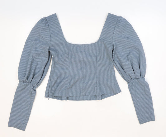 ASOS Womens Blue Striped Polyester Cropped Blouse Size 6 Square Neck