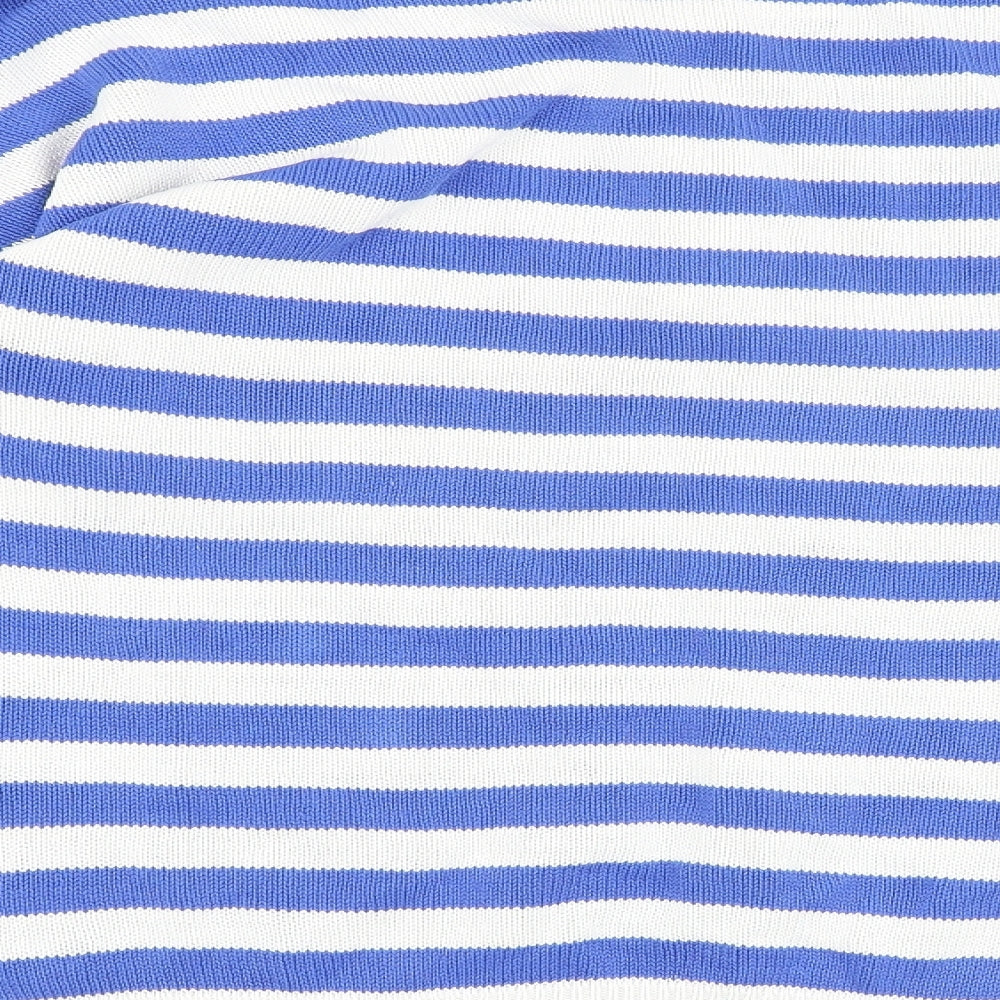 Preworn Womens Blue Round Neck Striped 100% Cotton Pullover Jumper Size 14
