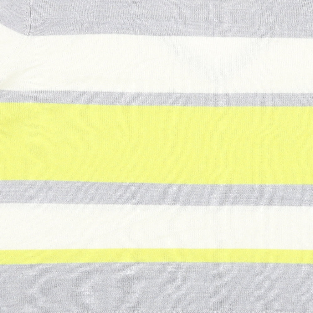 Marks and Spencer Womens Grey V-Neck Striped Acrylic Pullover Jumper Size 14