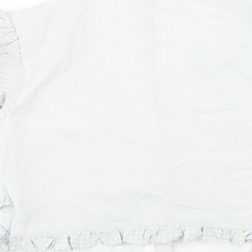 The Frolic Womens Blue Check Polyester Basic Blouse Size 10 V-Neck
