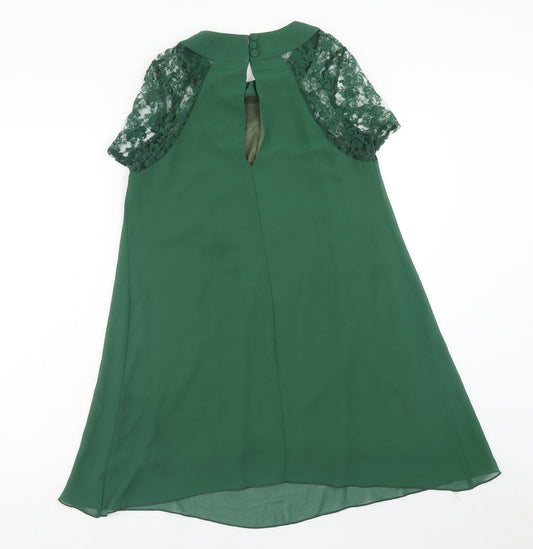 Love Womens Green Polyester Trapeze & Swing Size S Round Neck Button