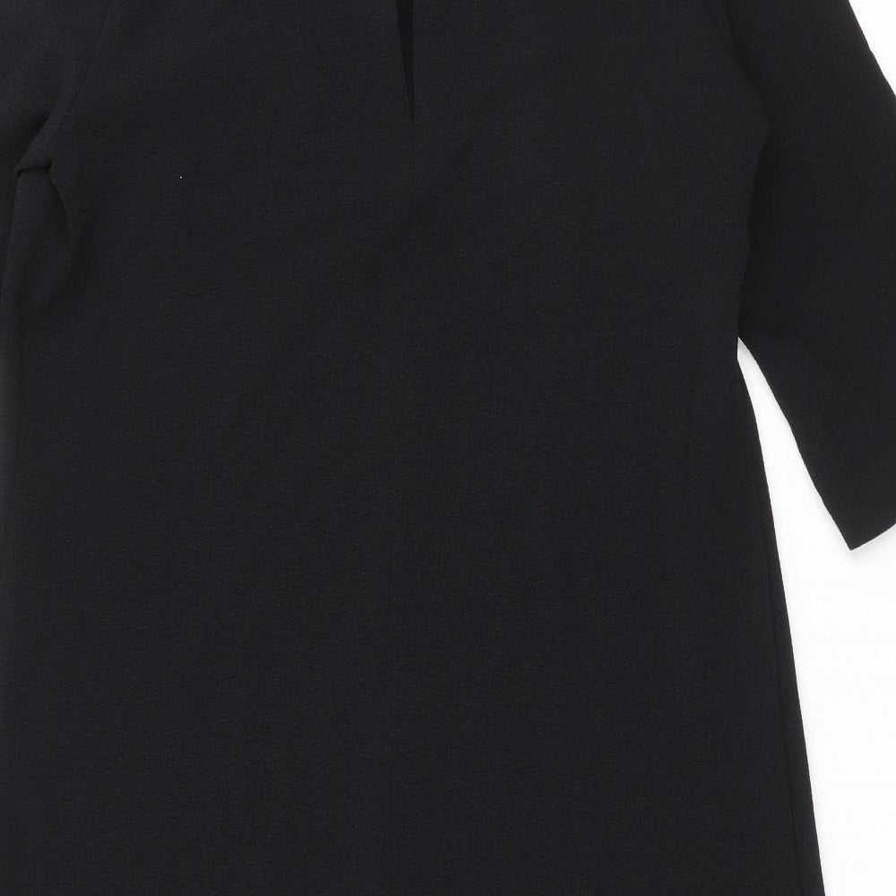 Marks and Spencer Womens Black Polyester A-Line Size 12 Round Neck Button