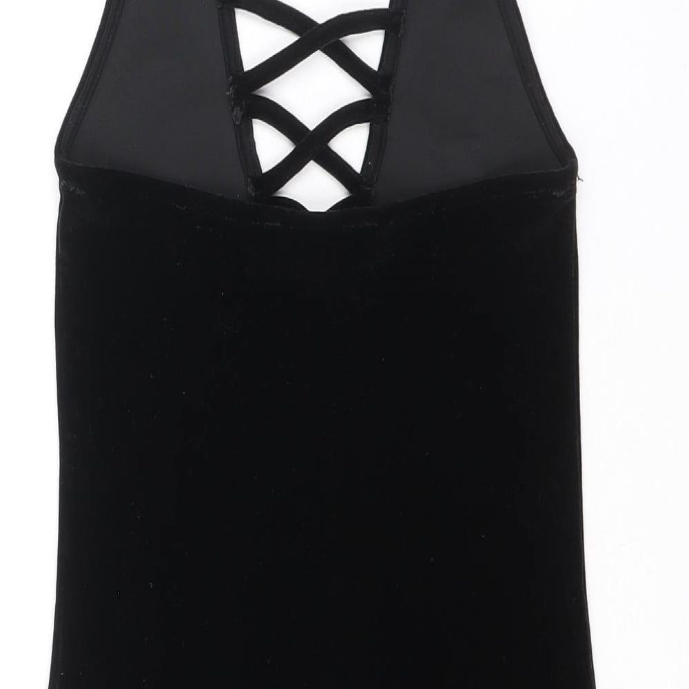 Miss Selfridge Womens Black Polyester Bodysuit One-Piece Size 6 Snap - Lattice Neck Detail