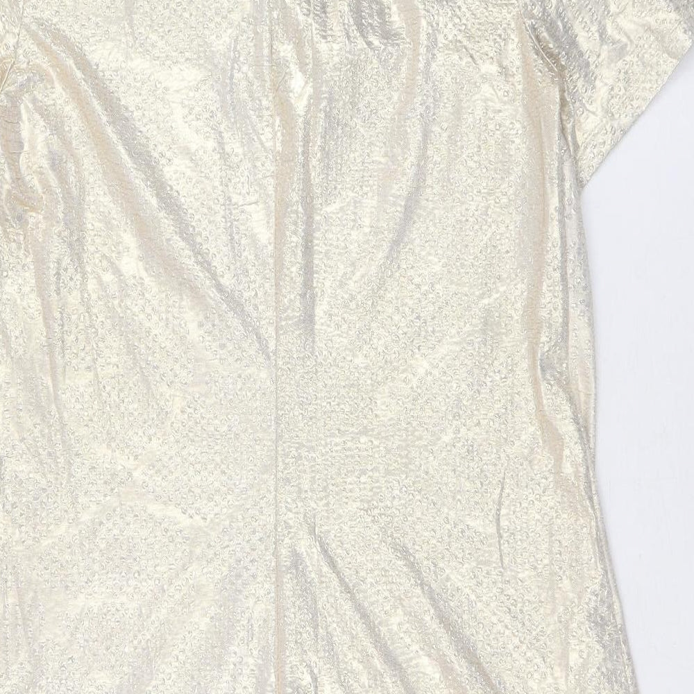 Preworn Womens Gold Polyester Trapeze & Swing Size 10 Round Neck Button