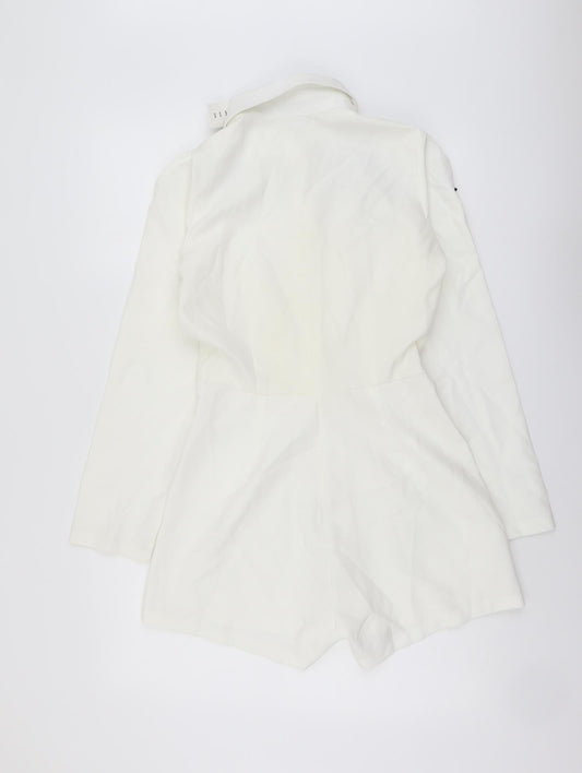 Lioness Womens Ivory Polyester Playsuit One-Piece Size S Button - Pussy Bow Neck