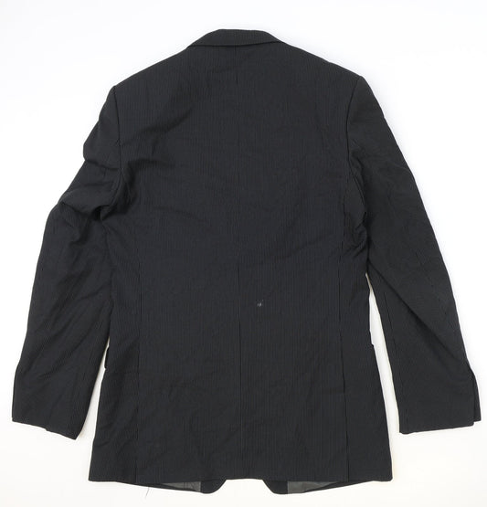 Burton Mens Black Striped Polyester Jacket Suit Jacket Size 40 Regular
