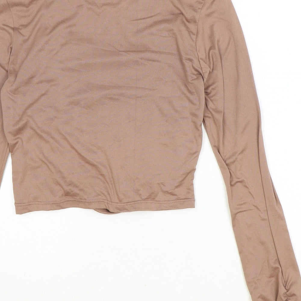 Heart Hips Womens Brown Polyester Basic T-Shirt Size L Round Neck - Ruched
