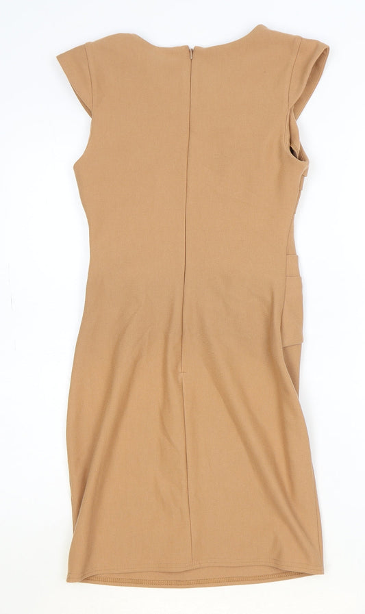 Topshop Womens Brown Polyester A-Line Size 8 Round Neck Zip