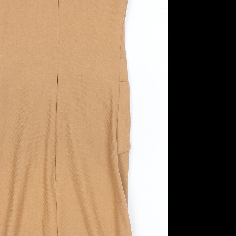 Topshop Womens Brown Polyester A-Line Size 8 Round Neck Zip