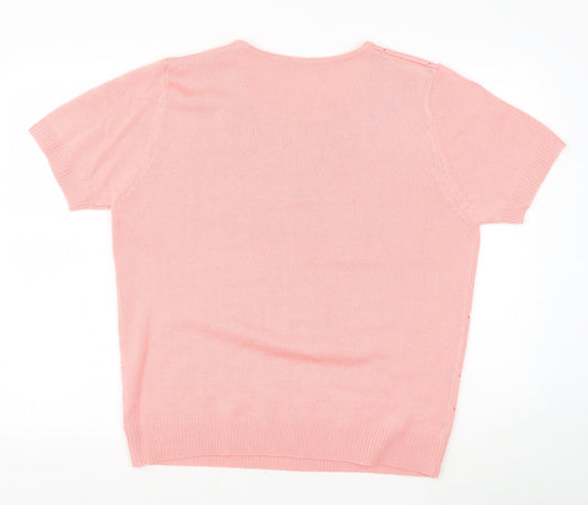 Anthology Womens Pink Crew Neck Argyle/Diamond Acrylic Pullover Jumper Size 16 Pullover