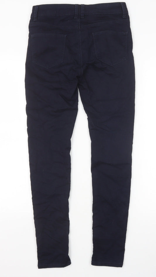 Marks and Spencer Womens Blue Cotton Trousers Size 8 Extra-Slim Zip