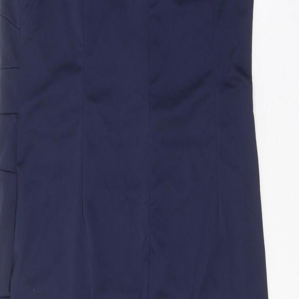 Preworn Womens Blue Polyester Pencil Dress Size 2XL Boat Neck Zip - Drop hem
