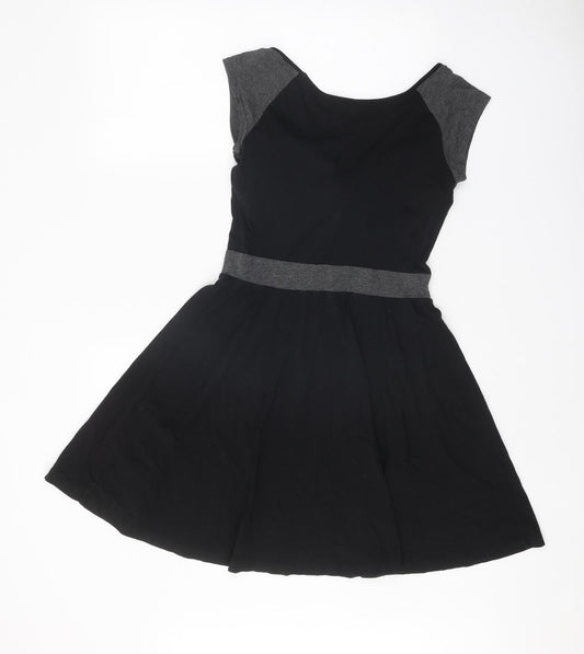 Preworn Womens Black Colourblock Modal Fit & Flare One Size Round Neck Pullover